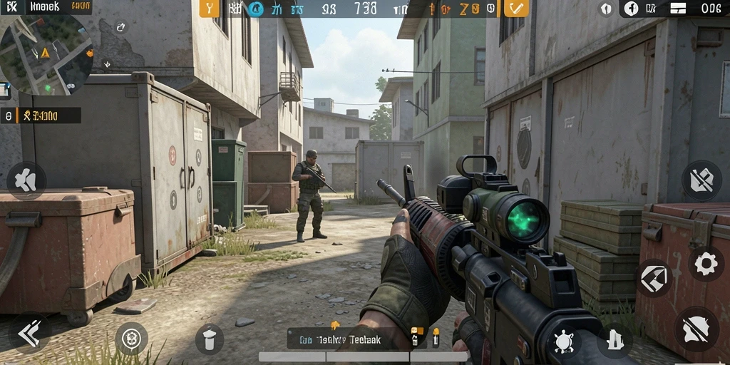 Tampilan in-game yang intens dalam permainan FPS 5ZK.