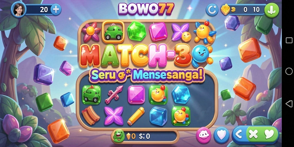 Tampilan gameplay seru di BOWO77, penuh warna dan tantangan.