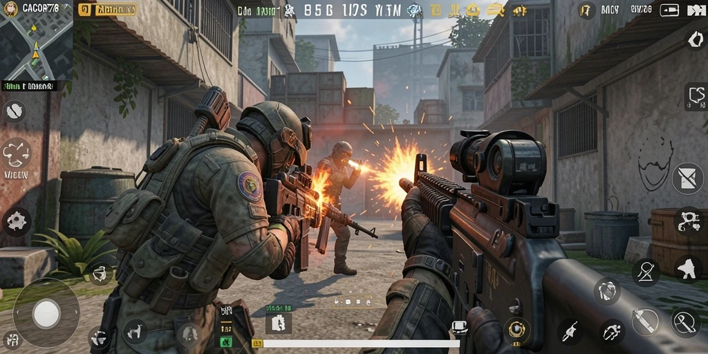 Tampilan gameplay CACOR78 yang mendebarkan dalam aksi tembak-menembak.