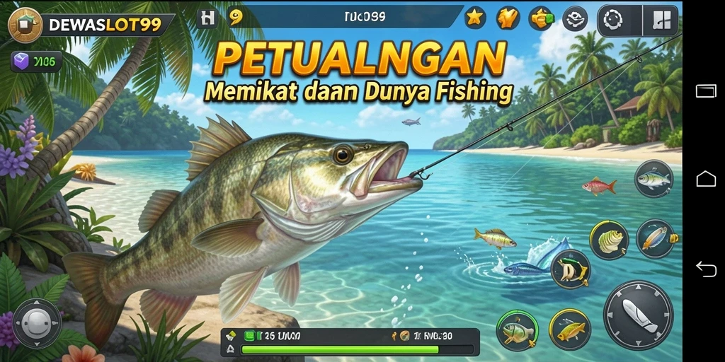 Screenshot gameplay DEWASLOT99 menampilkan momen menangkap ikan yang seru.