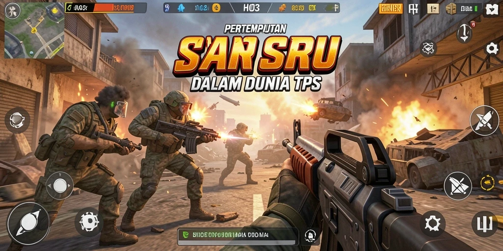 Screenshot H03 menampilkan aksi pertempuran intens di lingkungan yang realistis.
