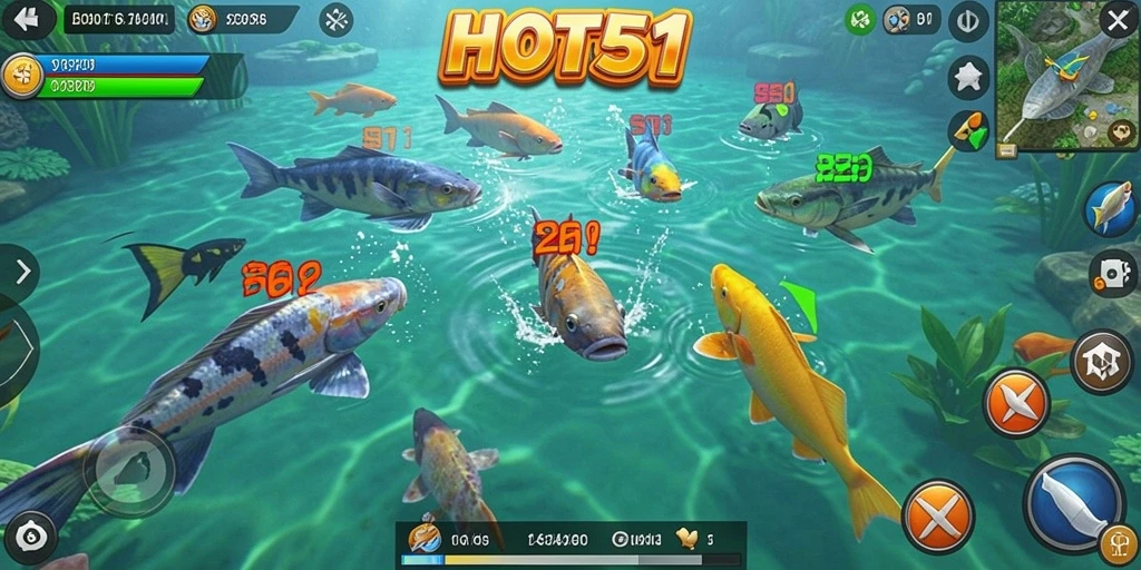 Screenshot HOT51 menampilkan momen seru dalam Tembak Ikan.