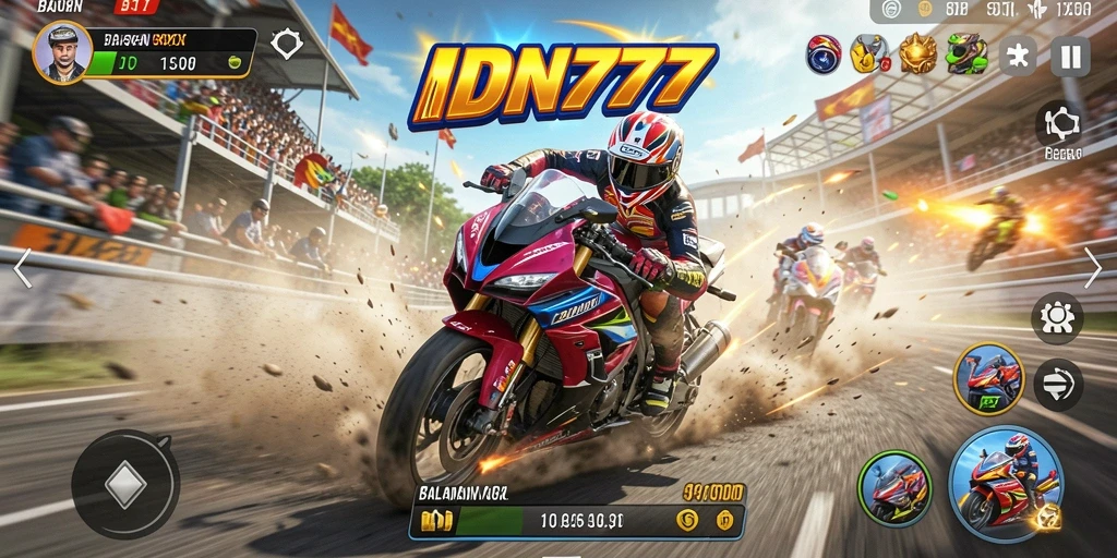 Tampilan utama gameplay IDN777 dengan kecepatan motor yang memukau.