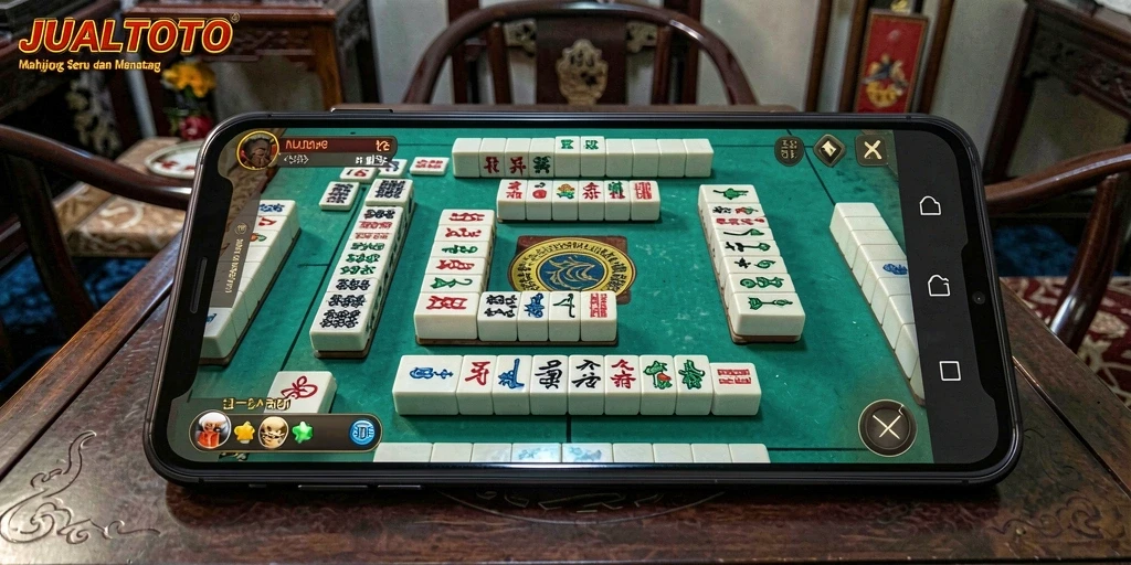 Gambaran gameplay seru dari JUALTOTO dengan tile Mahjong menawan.
